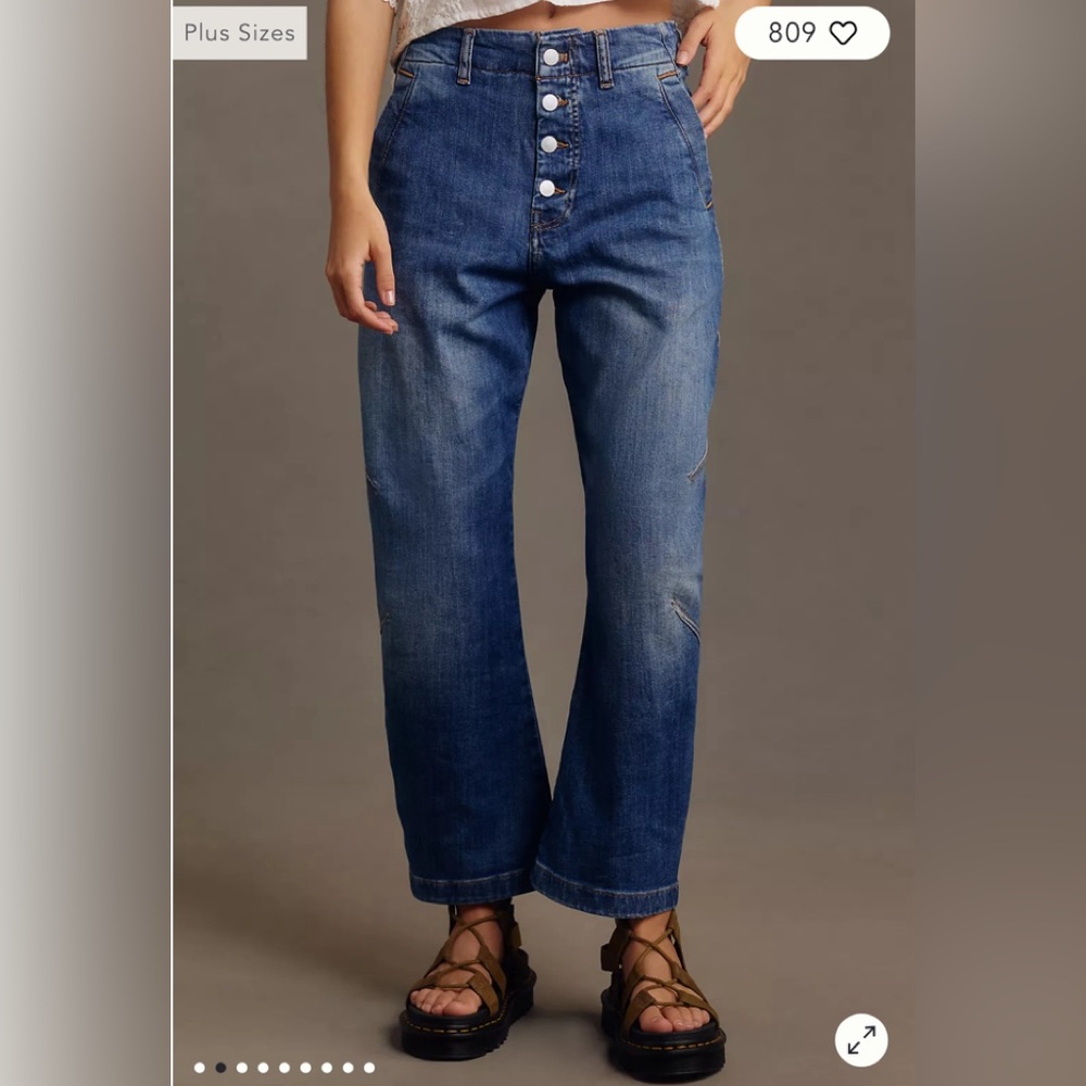 Pilcro The Arin Mid Rise Button Front Barrel Jean Size 31 tall